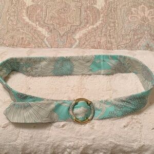 J. Crew Floral Mint Green Belt with Gold Tone Buckle